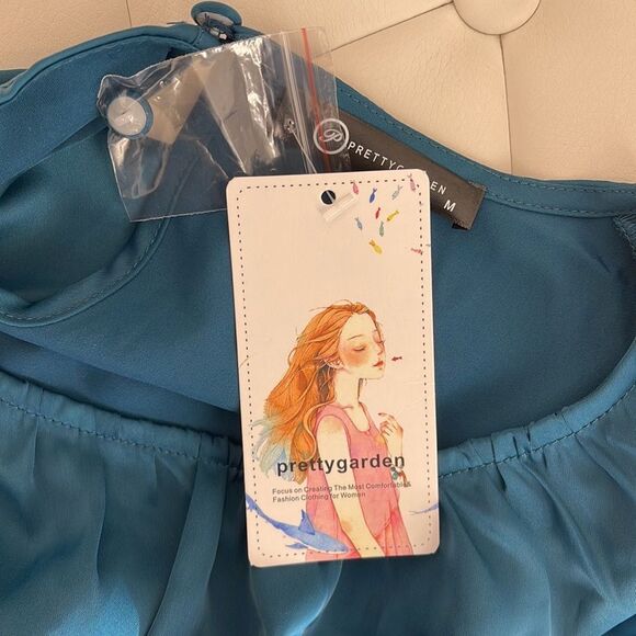 HP!!! Satin Dress Long Sleeve Crewneck Elastic Tie Waist Cocktail Mini Dress - Picture 8 of 8